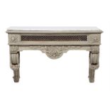 A grey painted wall-mounted console table