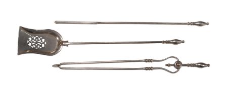 A set of three Victorian nickel plated fire tools
