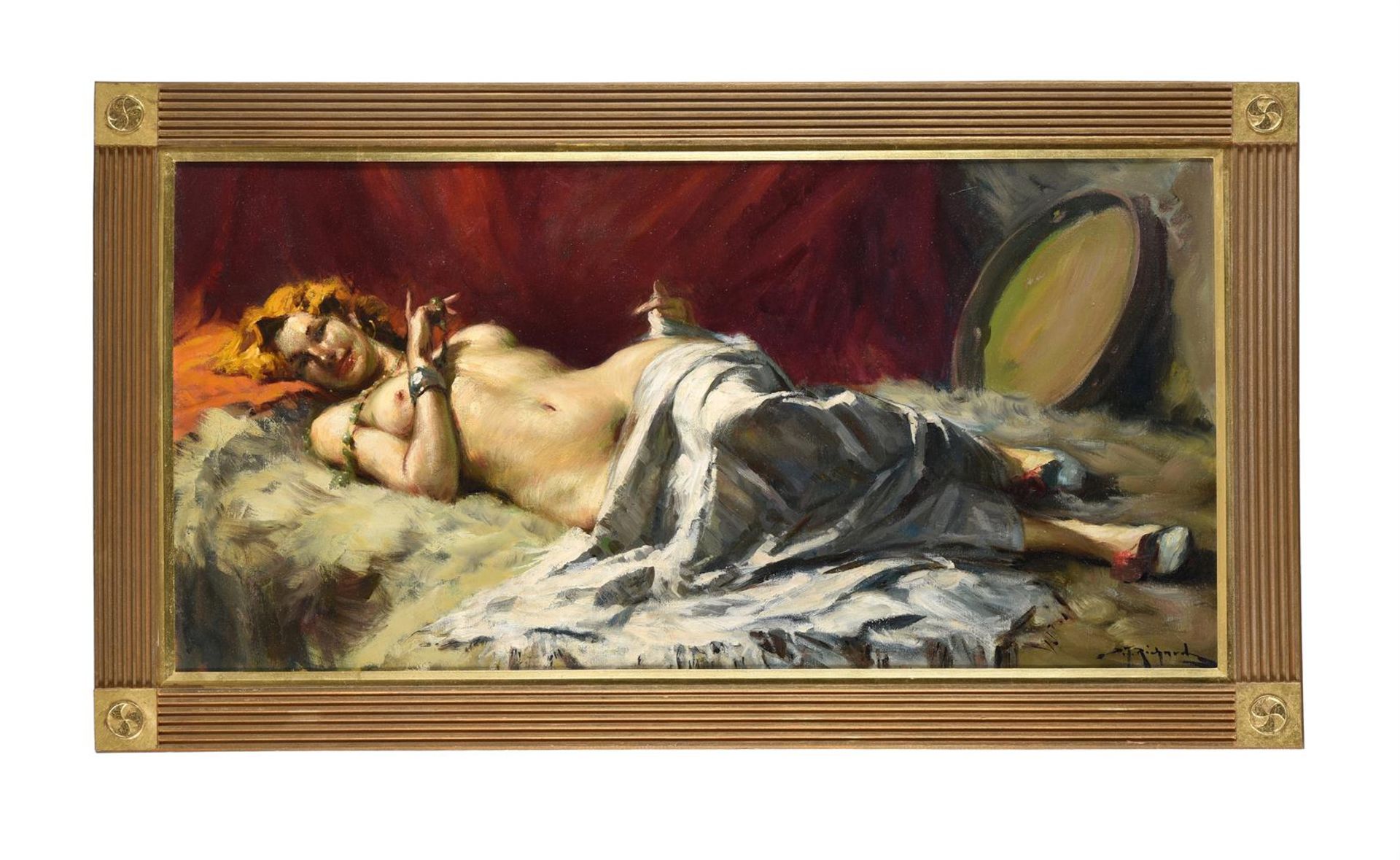 Continental School (20th/21st century), Reclining nude with tambourine - Image 2 of 3