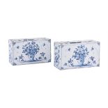 A pair of English delft blue and white flower bricks