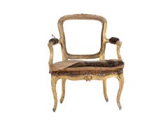 A Louis XV giltwood and gesso fauteuil frame