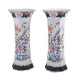 A large pair of Famille Rose beaker vases