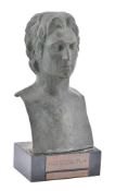 A bronze bust of a classical male figure