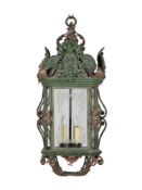A polychrome painted metal hall lantern in 17th century Italian style