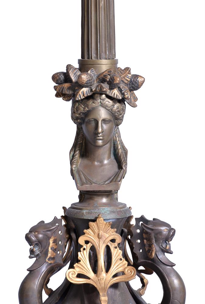A pair of French patinated and gilt bronze five light candelabra in Neoclassical style - Image 4 of 4