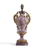 A French ormoulu mounted breche violette marble lamp base