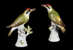 A pair of Meissen Green woodpeckers