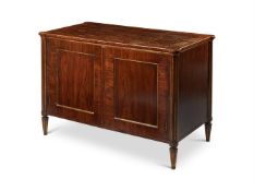 Y A hardwood, probably rosewood, and brass mounted side cabinet in Louis XVI style