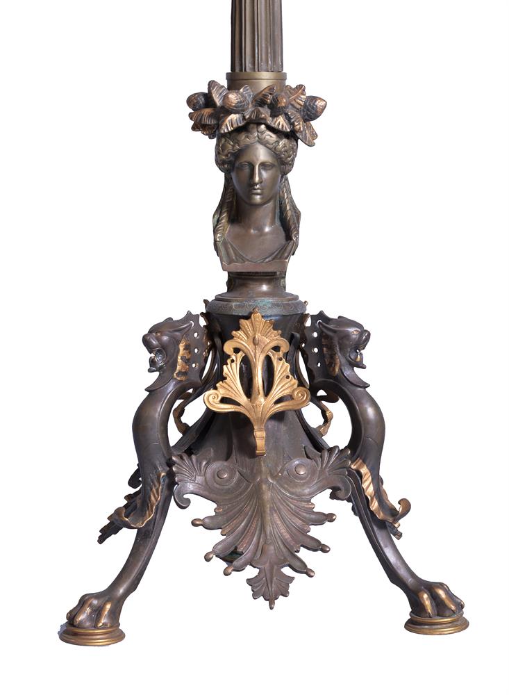 A pair of French patinated and gilt bronze five light candelabra in Neoclassical style - Image 3 of 4