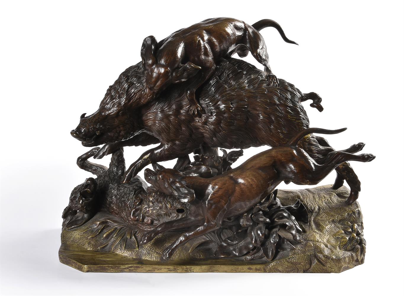 A French bronze animalier group depicting a wild boar hunt - Image 2 of 5