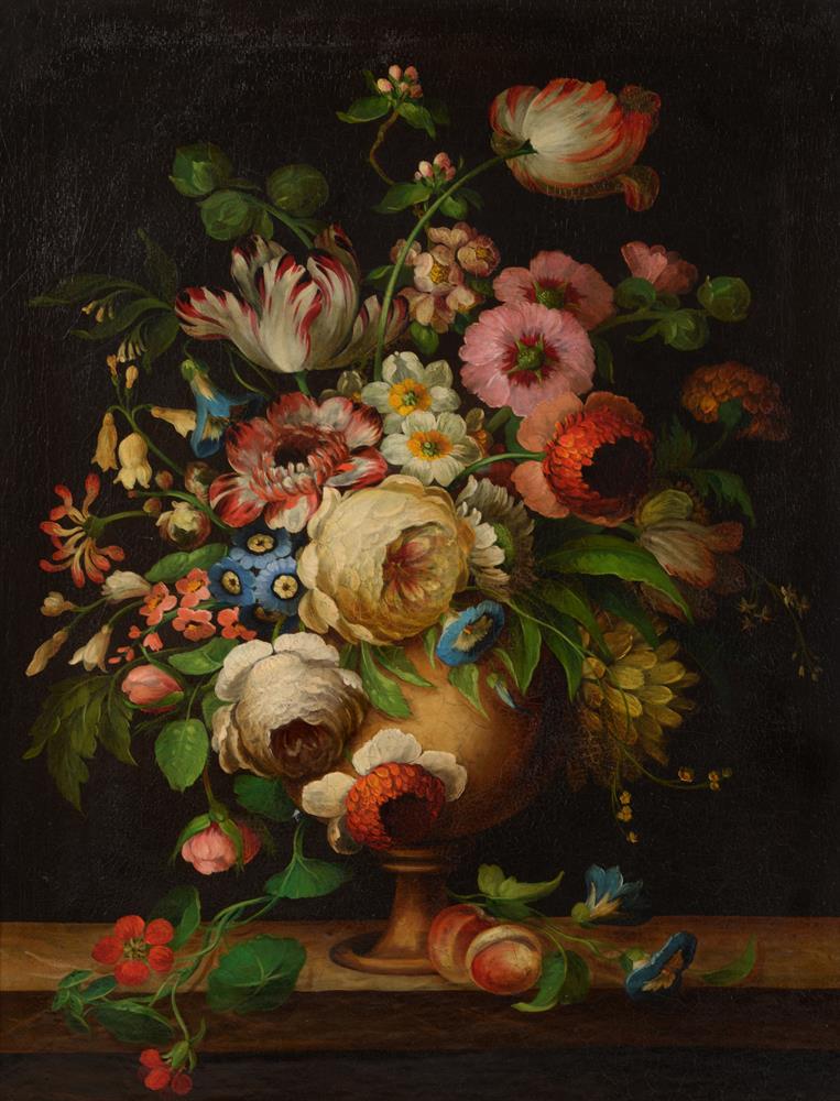 Continental School (19th century), Still life of flowers in a vase, a pair - Image 4 of 6