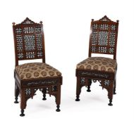 Y A pair of Syrian hardwood and ivory inlaid side chairs