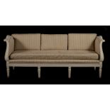 A Swedish white painted and stripe upholstered sofa