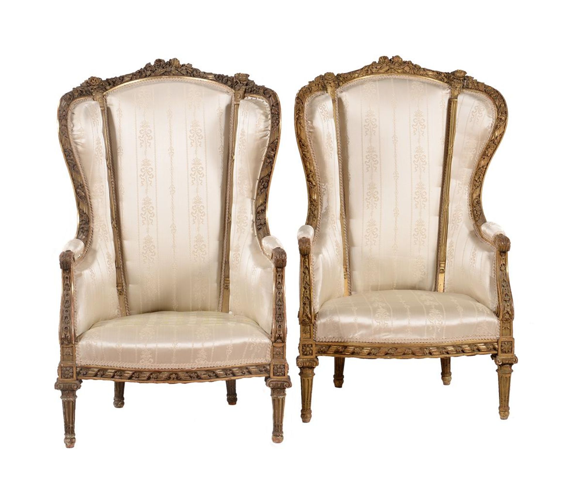 A pair of carved giltwood and upholstered armchairs in Louis XVI style - Image 2 of 4