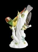 A Meissen model of a parakeet