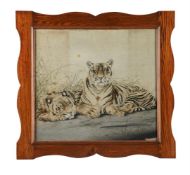 A Japanese cut velvet of two recumbent tigers