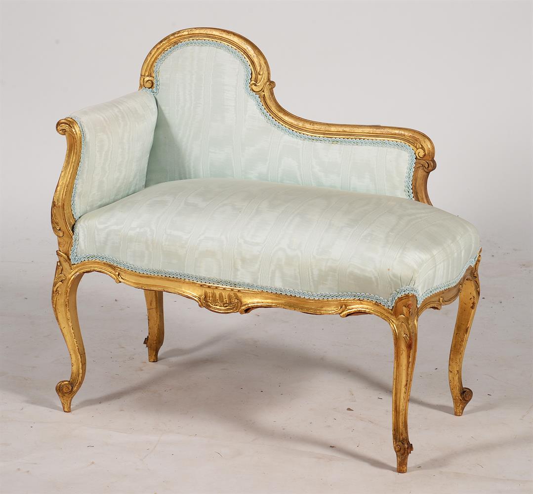 A French giltwood and watered silk upholstered window seat in Louis XV style - Image 2 of 2