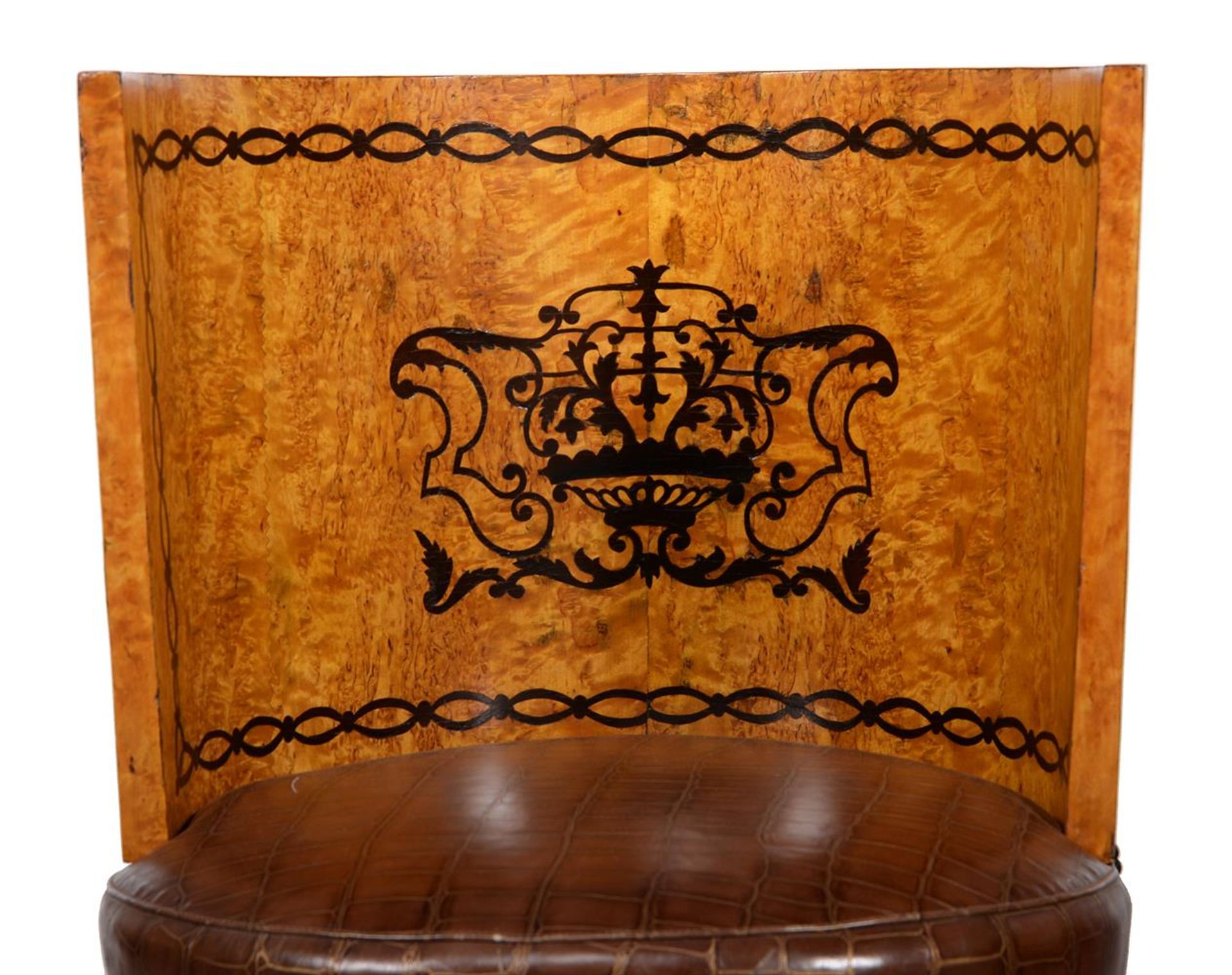 Two pairs of Russian Karelian birch and marquetry inlaid tub chairs - Image 2 of 4