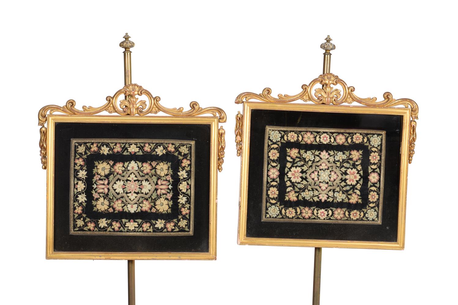 A pair of Victorian giltwood and needlework inset pole screens - Image 2 of 2