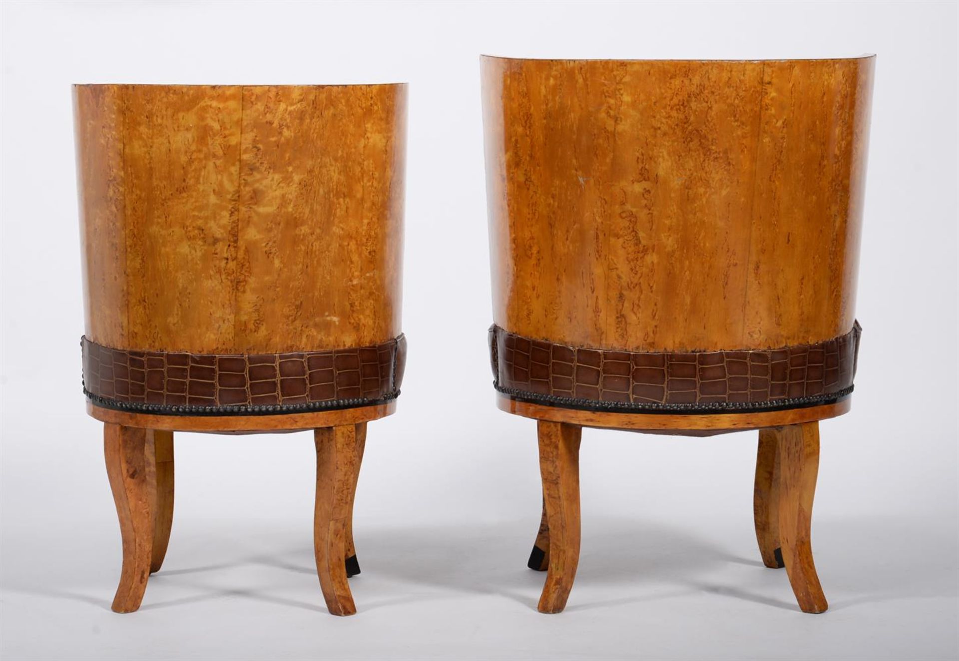 Two pairs of Russian Karelian birch and marquetry inlaid tub chairs - Image 4 of 4