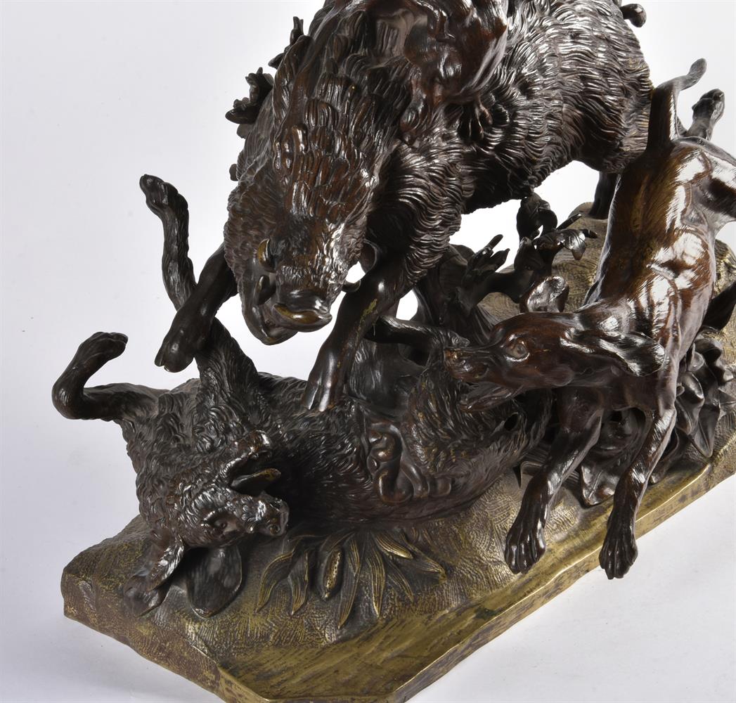 A French bronze animalier group depicting a wild boar hunt - Image 4 of 5