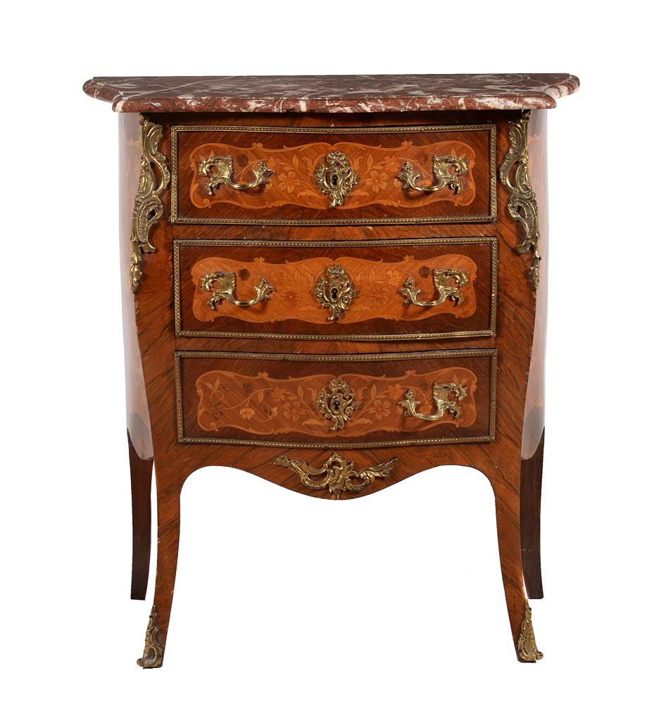 Y A rosewood, marquetry and giltmetal mounted petit commode, in Louis XV style