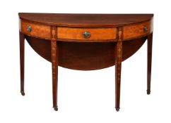 A George III mahogany, satinwood, and inlaid tea table