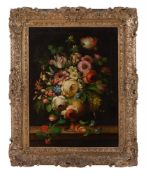 Continental School (19th century), Still life of flowers in a vase, a pair