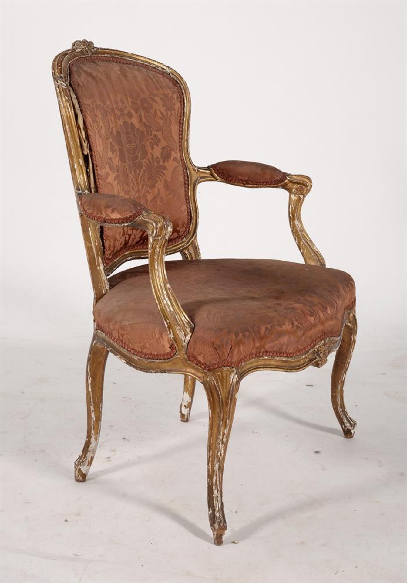 A harlequin set of four Louis XV giltwood and upholstered fauteuils - Image 2 of 2