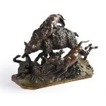 A French bronze animalier group depicting a wild boar hunt