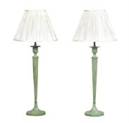 A pair of 'verdi gris' patinated metal lamp bases