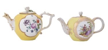 A Meissen yellow-ground bullet shaped teapot and cover