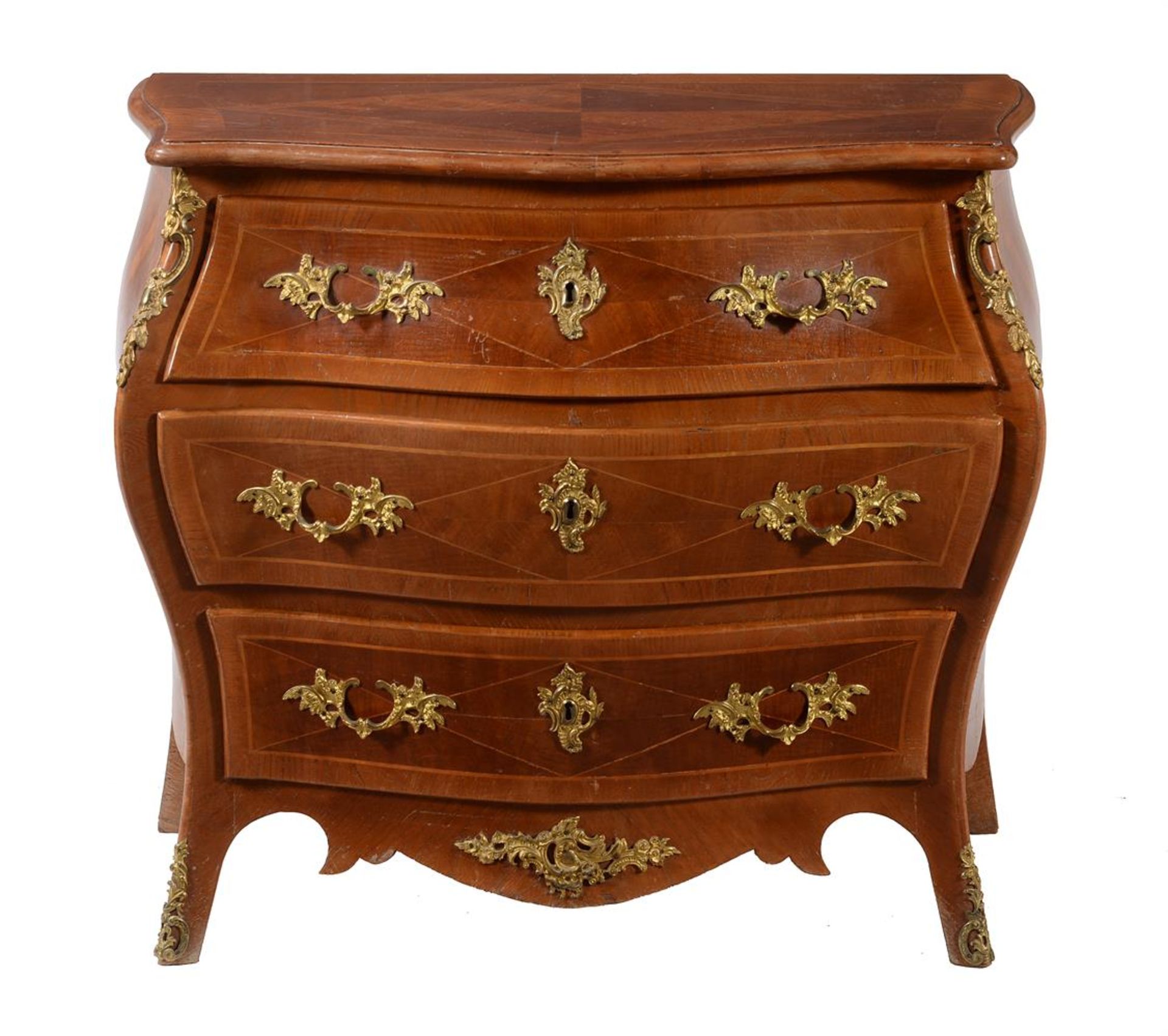 Y A French chestnut and kingwood banded commode in Louis XV/XVI transitional style