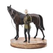 Y Bruno Zach, an Art Deco cold painted bronze and ivory (chryselephantine) equestrienne group