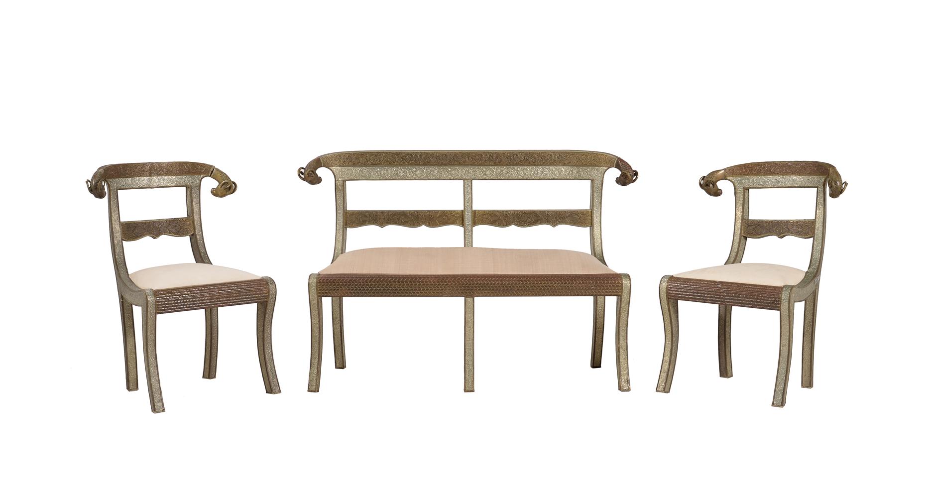 A suite of Indian gilt and silver coloured metal seat furniture