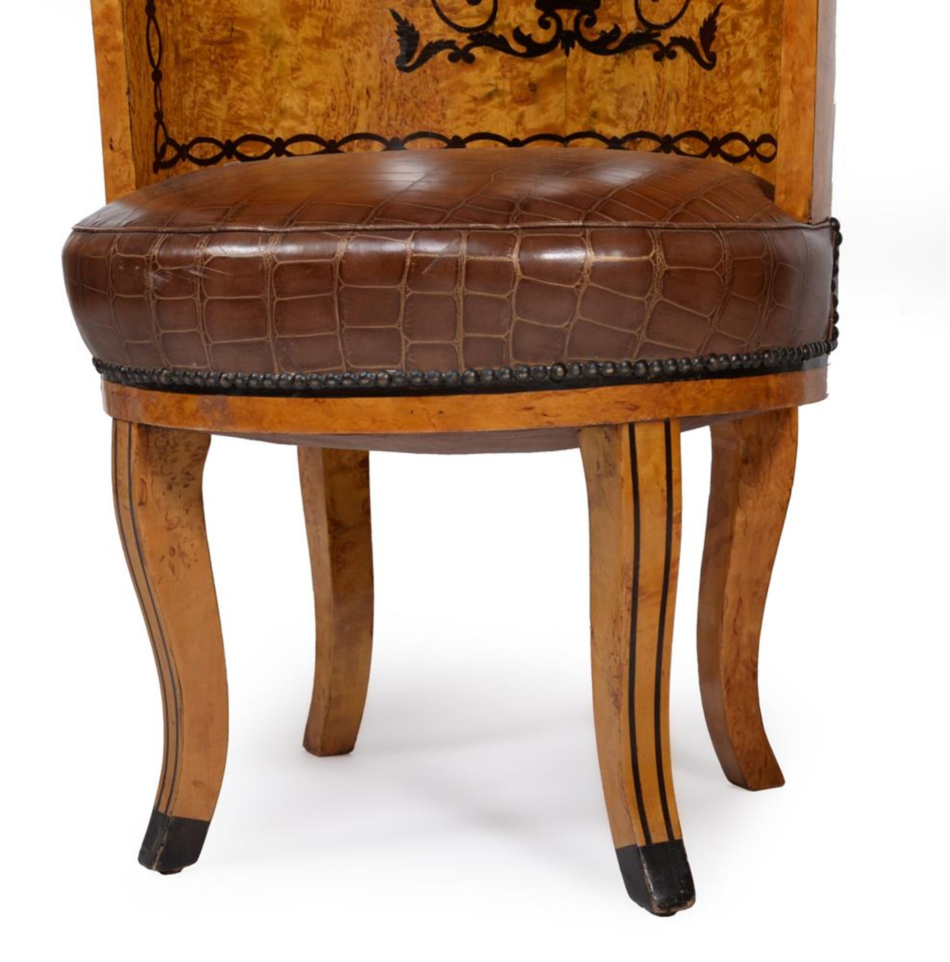 Two pairs of Russian Karelian birch and marquetry inlaid tub chairs - Image 3 of 4