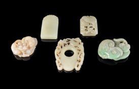 A group of five Chinese jade plaques and pendants