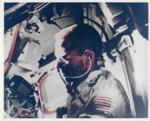 Onboard portrait of Walter Cunningham, Apollo 7, 11-22- Oct 1968