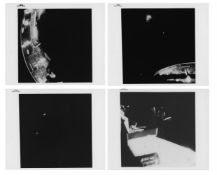 Four views of the spacecraft during the transfer and jettison, Apollo 13, 11-17 Apr 1970