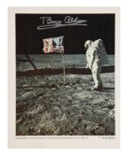Buzz Aldrin stands next to the U.S. flag, SIGNED [large format], Apollo 11, 16-24 Jul 1969