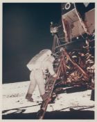 Buzz Aldrin descends the steps of the lunar ladder, Apollo 11, 16-24 Jul 1969