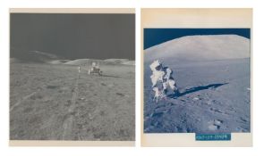 Harrison Schmitt deploys scientific experiments at the SEP site (2 views), Apollo 17, 7-19 Dec 1972