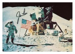 James Irwin salutes the U.S. flag, SIGNED postcard, Apollo 15, 26 Jul-7 Aug 1971