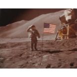 View of Dave Scott saluting the American flag, Apollo 15, 26 July-7 August 1971