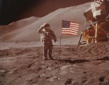 View of Dave Scott saluting the American flag, Apollo 15, 26 July-7 August 1971