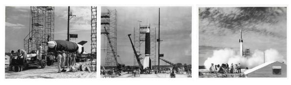The first rocket launch from Cape Canaveral, Bumper V2 (3 views), 24 July 1950
