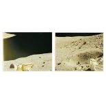 Two views of the Lunar Module and Lunar Rover at Descartes landing site, Apollo 16, 16-27 Apr 1971