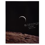 Crescent Earth above the Moon's horizon, SIGNED [large format], Apollo 15, 26 Jul-7 Aug 1971
