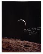 Crescent Earth above the Moon's horizon, SIGNED [large format], Apollo 15, 26 Jul-7 Aug 1971