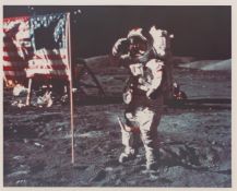 Last man to walk on the Moon, Eugene Cernan, salutes the American flag, Apollo 17, 7-19 Dec 1972